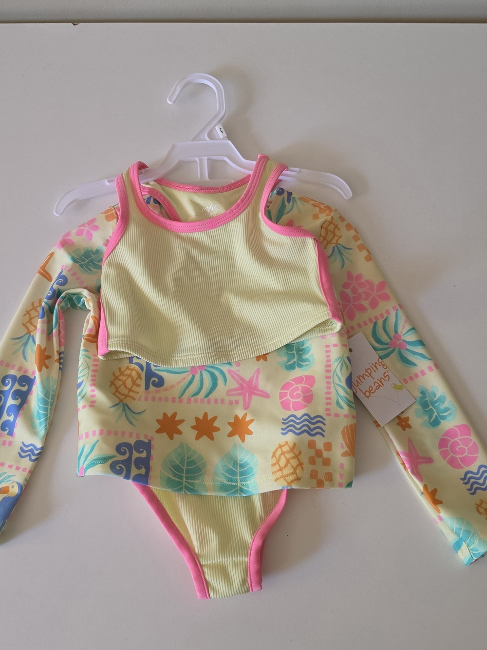 jumping beans Yellow & Pink Tropical Print Three-Pieces Swim Suit